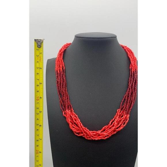 Vintage Simple Red And Burgundy Multi Layered Seed Bead Choker Necklace - Picture 3 of 4